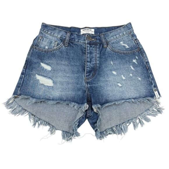 ONE X ONETEASPOON High Waist Bonita Raw Hem Denim Shorts Sz 28 Button Fly - Picture 2 of 6